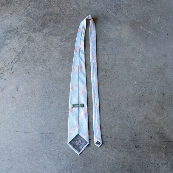 Vintage Hermes Paris Blue Pink Striped Silk Tie - Picture 8 of 8